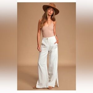 Lulus Jet Stream White High-waisted Wide-leg Pants - Size XS